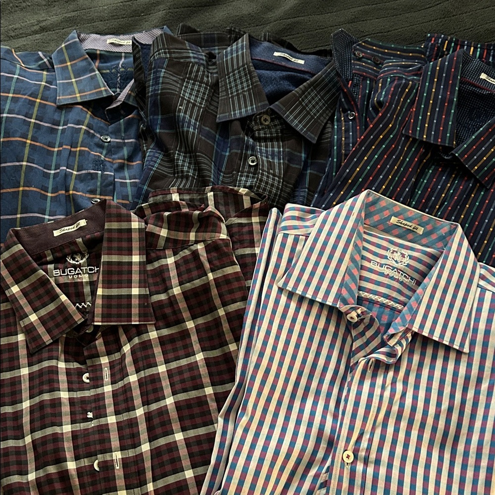 5- Bugatchi Men's long sleeved button up shirts